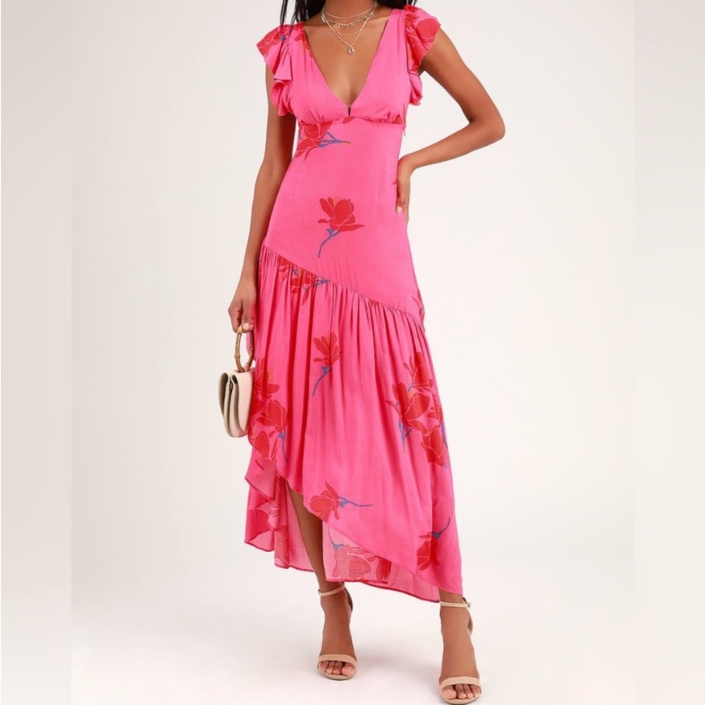 Free People She’s A Waterfall Hibiscus Print Pink Maxi Dress Size 0 NWT